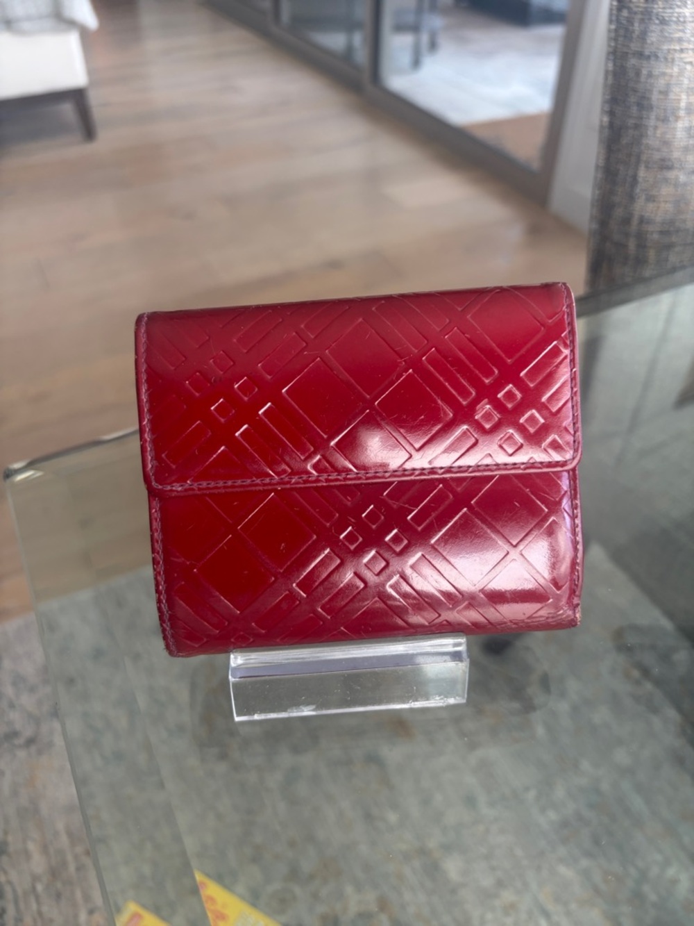 Burberrys Red Embossed sm Fold Wallet